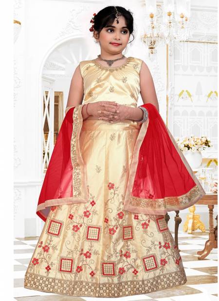 Cream Colour Stylish Designer Silk Wedding Wear Kids Lehenga Collection 180